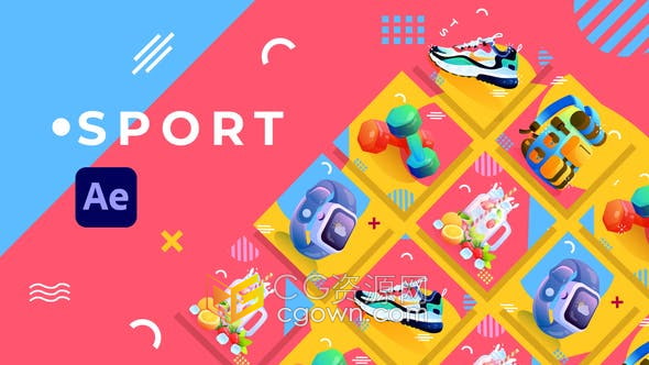 AE模板-体育运动品牌产品宣传卡通动画视频广告