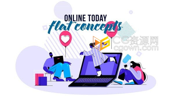 在线通讯扁平化风格场景元素MG动画系列二效果-AE模板下载