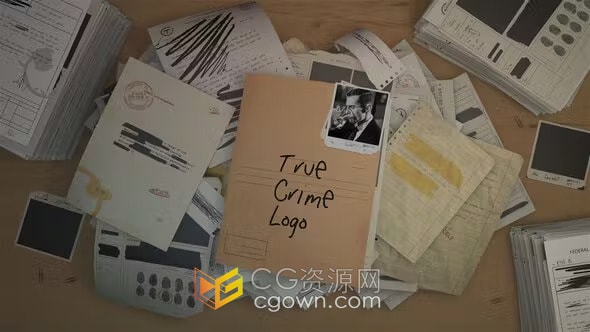 桌面纸张文件堆积带LOGO笔记本掉落场景侦探调查视频开场-AE模板