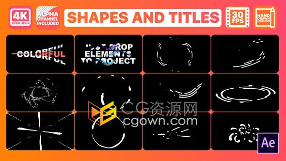 线条形状图形动画飞溅效果与文字标题字幕效果制作-AE模板下载