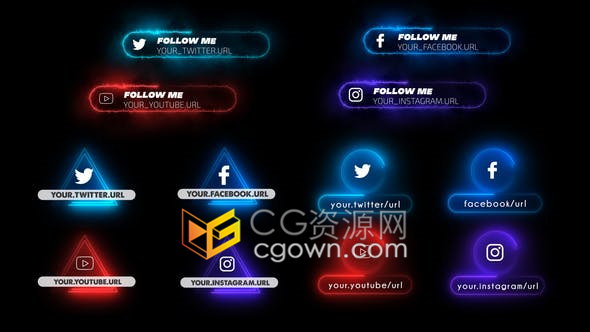 互联网公司社交网络媒体网址链接标志霓虹灯图标字幕标题-AE模板下载