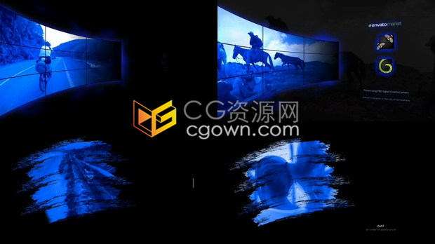 曲屏电影屏幕画笔风格电视电影片头片尾滚动字幕标题展示-AE模板下载