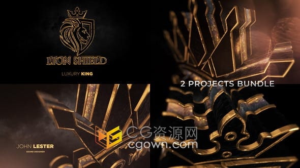 AE模板-金黑色材质奢华史诗徽彰LOGO三维动画E3D制作