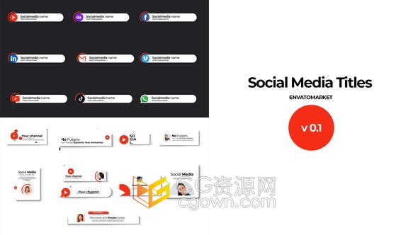 AE模板-社交媒体平台图标文字标题视频字幕Social Media Title