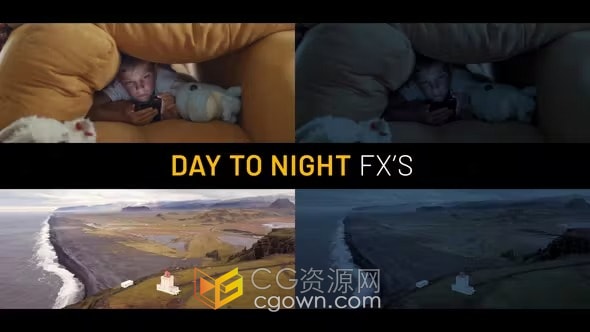 8种电影效果用于在白天拍摄时模拟夜景白天变黑夜-AE模板