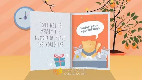 3组卡通MG图形动画生日贺卡庆祝视频AE模板