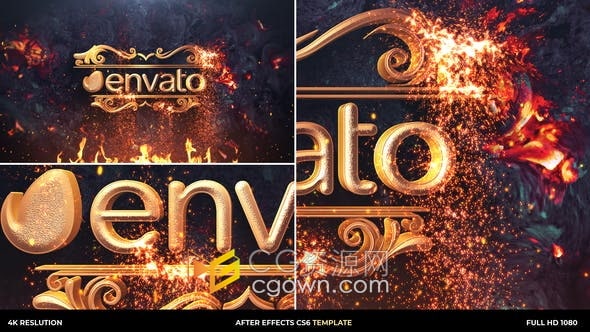 AE模板-燃烧火焰火花金色粒子特效制作视频片头LOGO动画