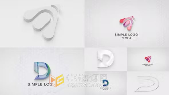 AE模板-简单明亮线条绘制挤出多彩闪亮光面公司标志动画