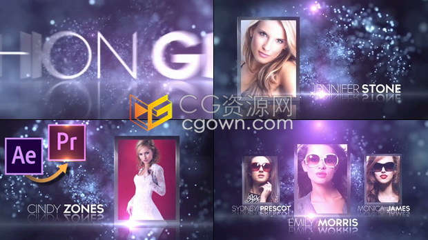 浪漫轻盈粒子背景时尚女郎时装秀宣传片头魅力时髦摄影作品集展示-PR预设/AE模板