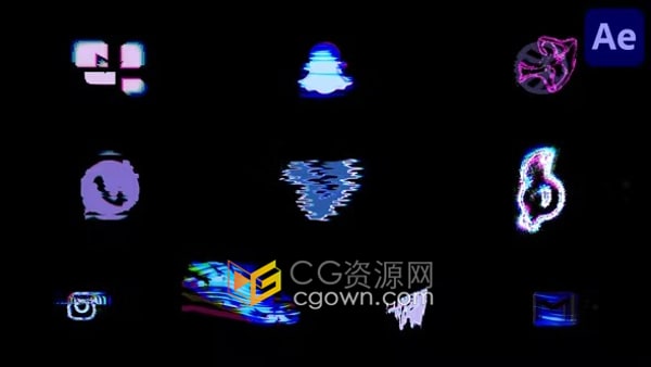 AE模板-数字故障信息干扰简单图标LOGO标志动画