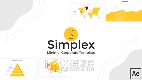 AE模板-企业动画模板波形简约风格62个动画业务图标思维导图