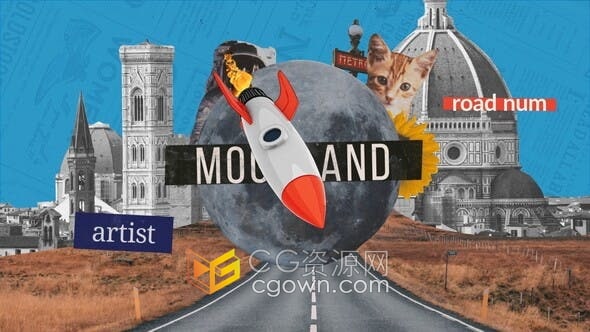 AE模板-艺术拼贴风格手工定格动画逐帧剪纸元素效果视频片头