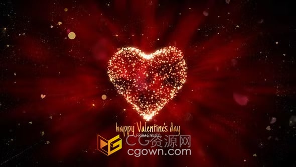 闪闪发光心形粒子飞溅情人节婚礼视频片头-AE模板