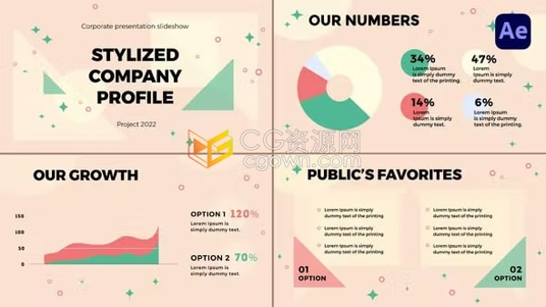 AE模板-风格化信息图表演示公司年度报告企业幻灯片