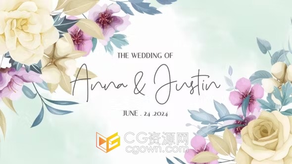 AE模板-优美古典风格浪漫花卉动画电子婚礼请柬宴会邀请函