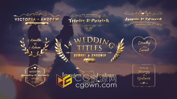 AE模板-14徽章金色金色婚礼标题视频字幕设计Golden Wedding Titles