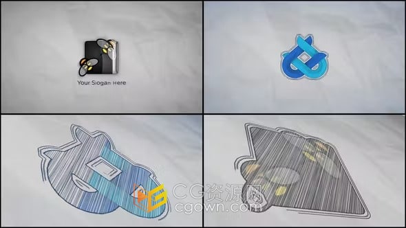 AE模板-铅笔绘制素描风格标志显示