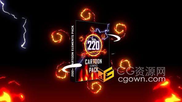 220+2D卡通能量火焰电流烟雾流体水滴线条文本特效MG动画元素包-AE模板免费下载