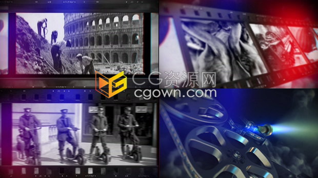 电影放映机3D胶片动画历史时刻宣传视频片头效果制作-AE模板下载