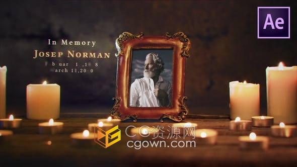 AE模板-蜡烛相框场景展示照片动画葬礼纪念英雄人物相册视频