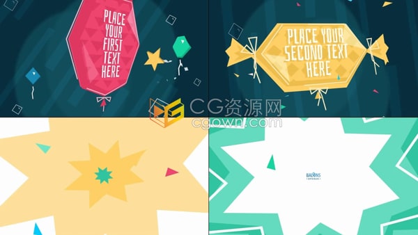 五彩纸屑飞转彩色星星戳爆漂浮气球可爱有趣卡通片头AE模板