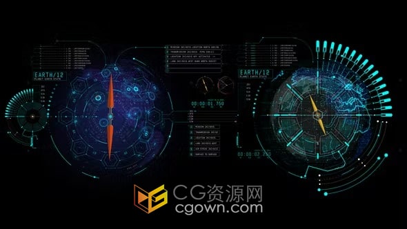 HUD模块化数字指南针屏幕用户界面地球元素-AE模板