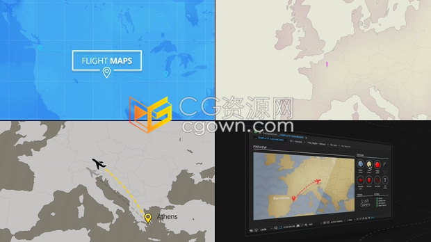 航班路线地图可视化介绍飞机旅程地点路径假期旅游介绍视频-AE模板下载
