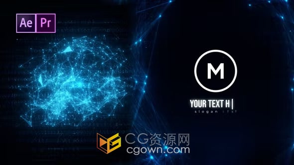 未来感光点粒子3D技术介绍AI科技标志动画-AE与PR模板