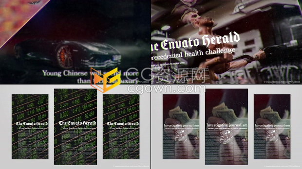 4K报纸样式视差幻灯片制作社交媒体平台在线报纸头条垂直视频宣传-AE模板