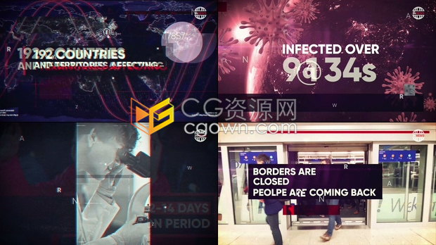 热门新闻统计数据公告毛刺效果医疗卫生视频病毒感染事件介绍开场-AE模板