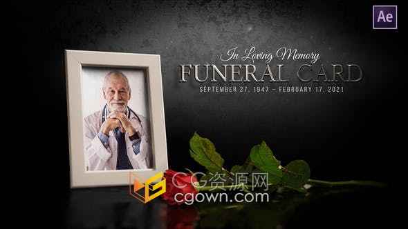 AE模板-制作纪念关心想念人物相框和花朵场景展示照片动画视频