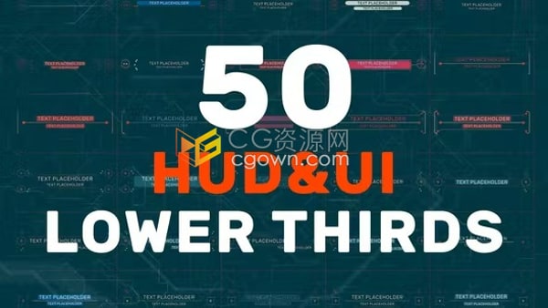 AE模板-计算机全息信息科技技术新闻标题50 HUD UI Lower Thirds