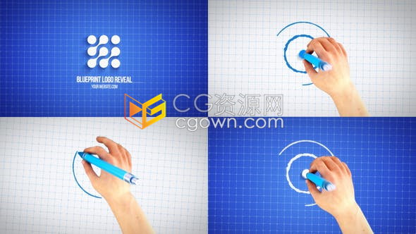 简单手绘线条蓝图工业建筑技术标志LOGO揭示动画-AE模板下载