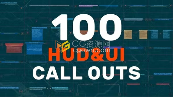线条呼出技术标注指示线介绍动画AE科技标题模板100 HUD UI Call Outs