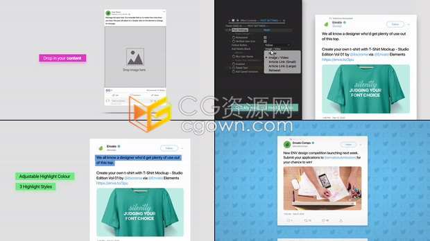 制作网络文字公告可视化荧光笔效果智能表情动画场景社交宣传包装动画-AE模板