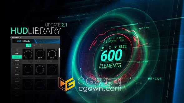 AE模板脚本-HUD Library超过600个元素高科技全息UI模块化图形动画