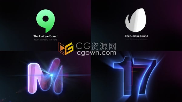 4K现代公司企业LOGO光泽反射简约灯光标志动画AE模板