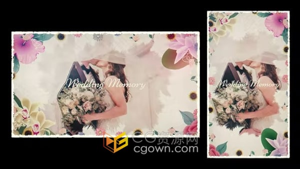 AE婚礼相册模板-水彩花卉动画散景漏光效果浪漫婚庆幻灯片