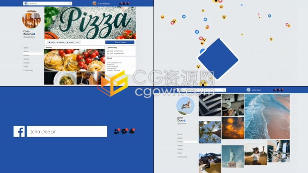 可爱有趣社交表情符号过渡Facebook封面专页图文展示幻灯片-AE模板下载