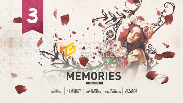 浪漫波西米亚风多种摄影作品婚礼照片时尚胶片烧录过渡效果视频相册-AE模板