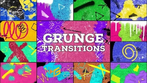 13种渐变彩色涂鸦划痕脏点过渡dirty-grunge transitions-AE模板