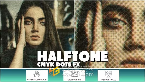 图像视频变半色调CMYK效果真实感像素点复古艺术效果-AE模板