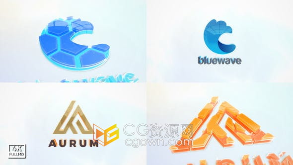 AE模板-玻璃光面材质效果标志视频片头3D logo Title