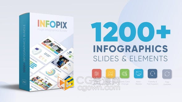 AE模板-最大信息图表工具模板包含1200多元素25种不同类别