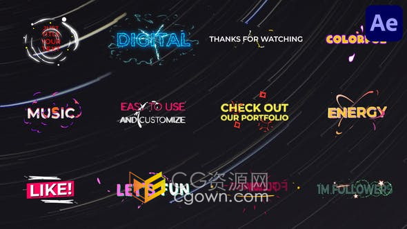 AE模板-酷炫卡通图形创意动画视频字幕动画制作Creative Titles