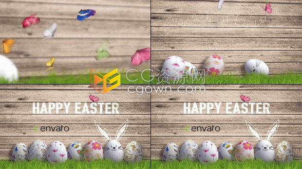 Happy Easter复活节快乐图案鸡蛋蝴蝶动画宣传片头视频-AE模板下载