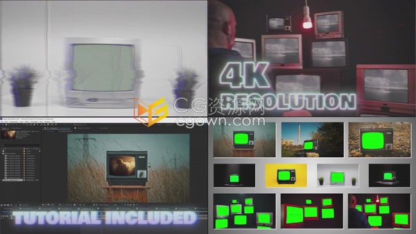 80年代怀旧风格复古老式电视模型视频显示器动画展示AE模板