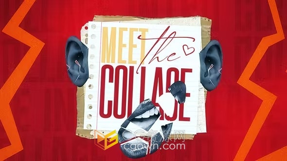 艺术剪辑拼贴纸张图案动画元素复古风格开场白-AE模板