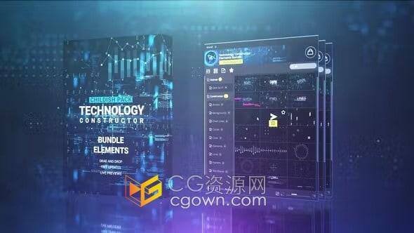 Technology Constructor 科技感元素动画制作科幻高科技视频AE模板脚本预设包