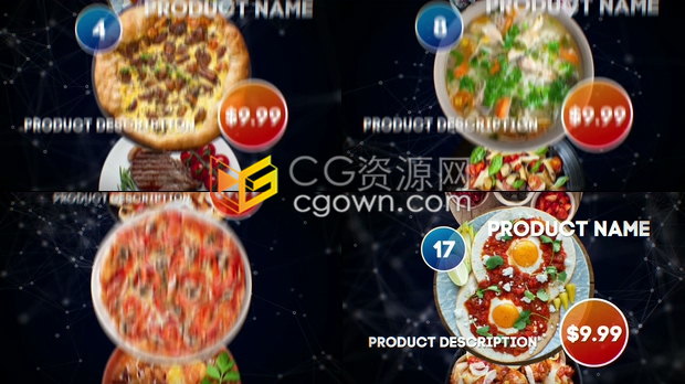 4K餐厅食物动态展示美食价格菜单宣传介绍视频动画制作-AE模板下载